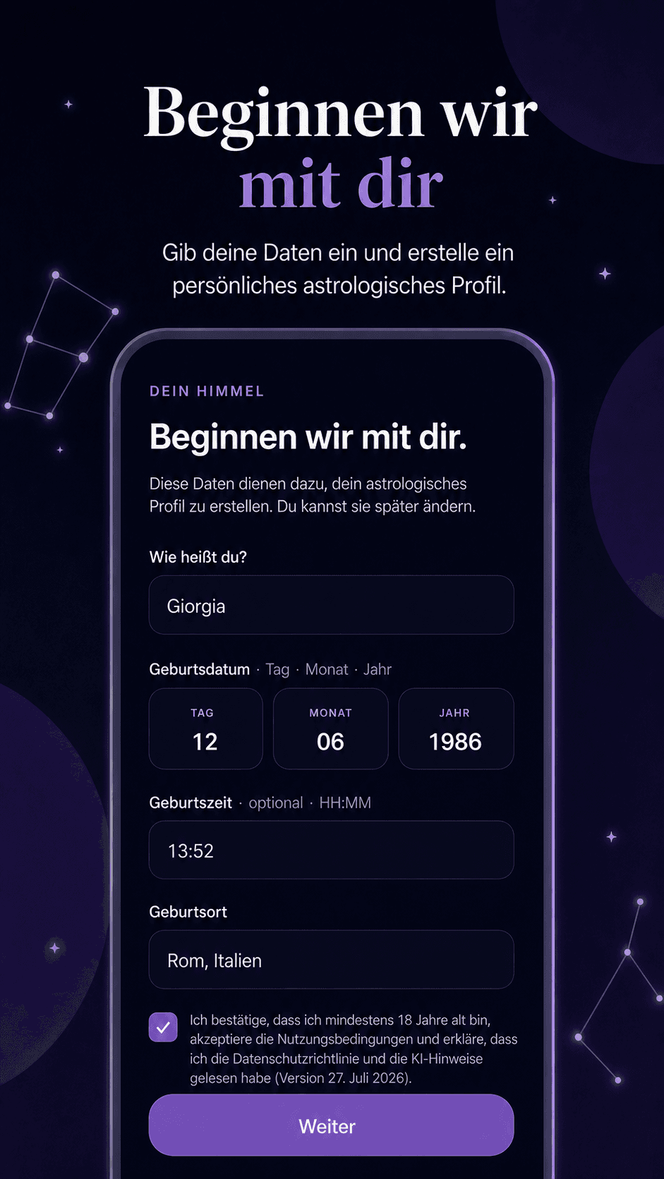 Persönliches Astrologie-Profil auf Basis des Geburtshoroskops