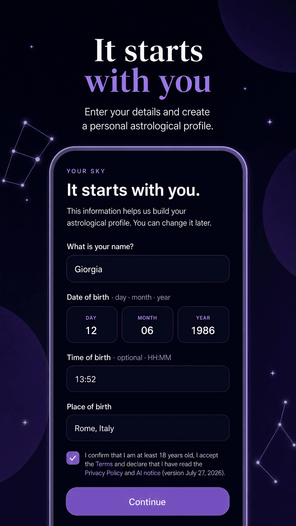 Personal astrology profile based on your natal chart