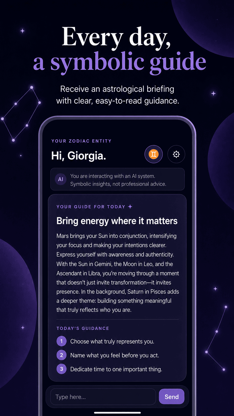 Personalized daily astrology briefing