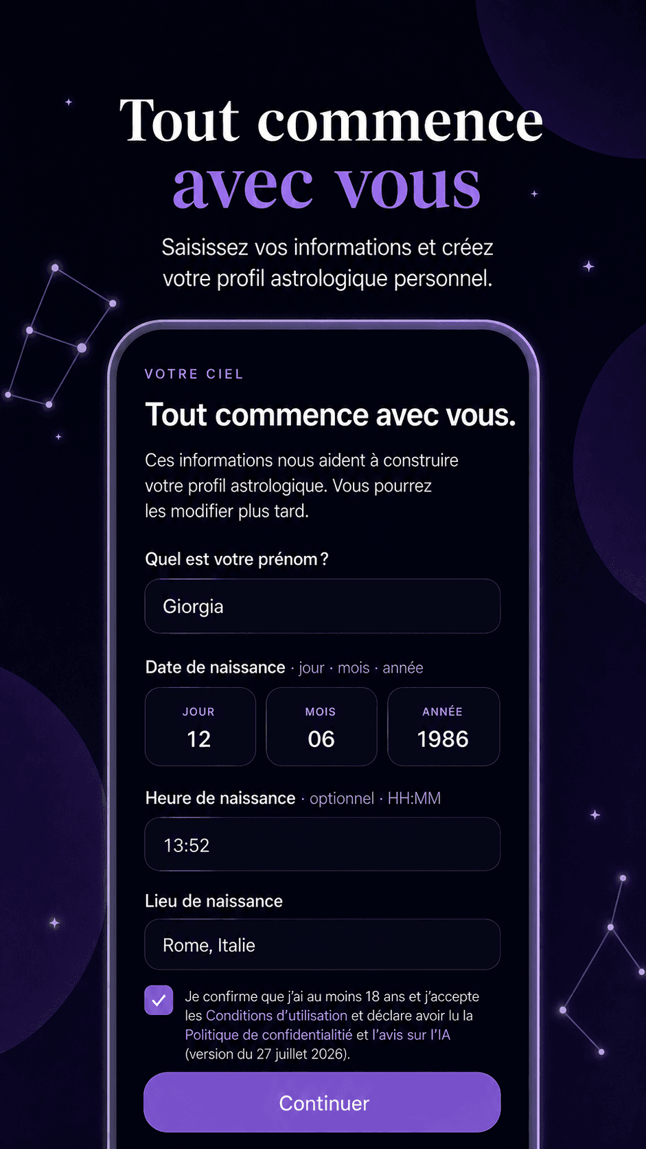 Profil astrologique personnel fondé sur le thème natal