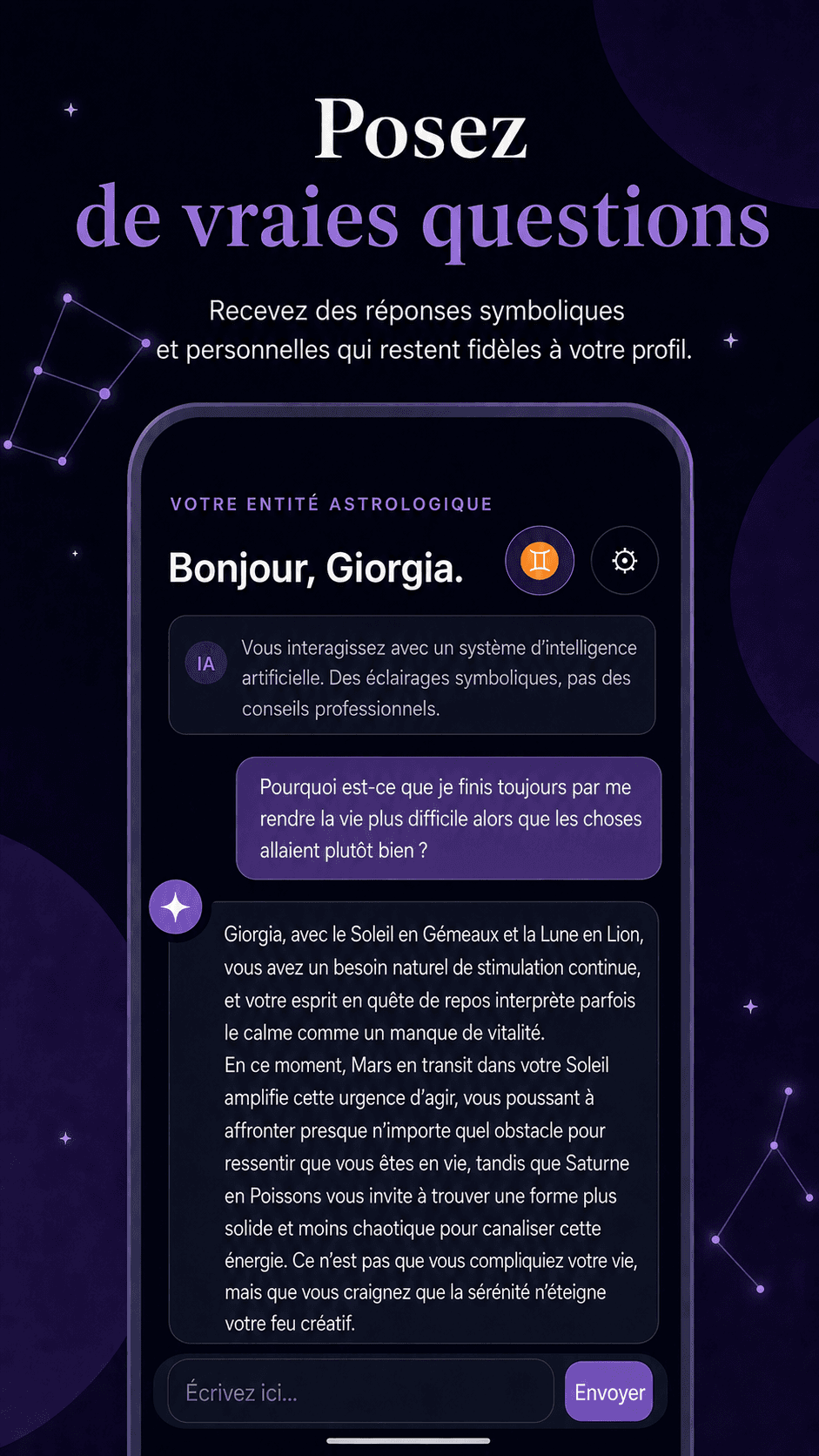 Chat astrologique avec IA pour vos questions personnelles